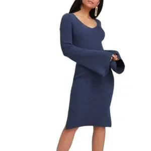 Lulus Dresses Lulus Jourdaine Navy Blue Bell Sleeve Rayon